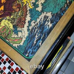 Vtg 70's Western Graphics Sea Monster Boat Blacklight Poster Prints Art FLOCKED