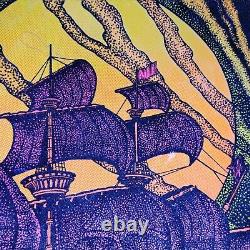 Vtg 70's Western Graphics Sea Monster Boat Blacklight Poster Prints Art FLOCKED