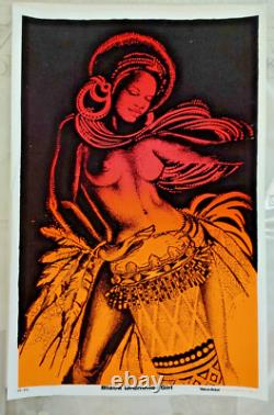 Vtg 70s Black Light Poster Velvet Flocked Black empowerment Soul Sister African