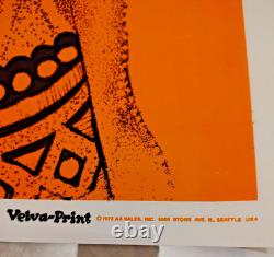 Vtg 70s Black Light Poster Velvet Flocked Black empowerment Soul Sister African
