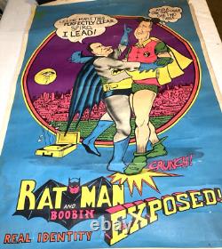 Vtg 70s Blacklight Poster Richard Nixon Spiro Satire Batman Robin Spoof
