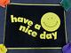 Vtg 70s Have A Nice Day Black Light Poster Flocked Happy Face Smile 29.5 X 22