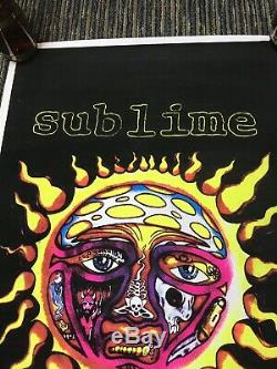 Vtg 90s Sublime Flocked Blacklight 24.5x22.5 Poster 1998 Punk Rock Reggae Sun