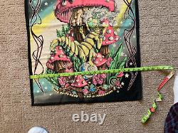 Vtg Black Light Poster Trippy Rare Fabric 27 1/2 by 22 Mushroom and High Worm