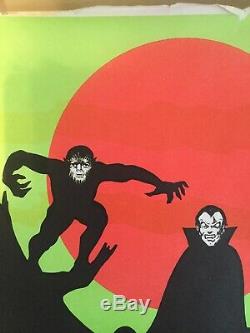 Vtg Blacklight Poster Frankenstein Wolfman Dracula Creature Universal Monsters