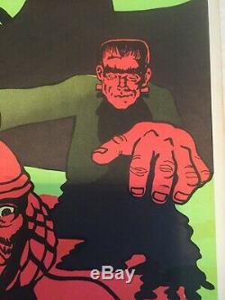 Vtg Blacklight Poster Frankenstein Wolfman Dracula Creature Universal Monsters