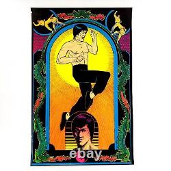 Vtg Bruce Lee Kung Fu Black Light Flocked Velvet Poster Dragons 1974 Pro Arts