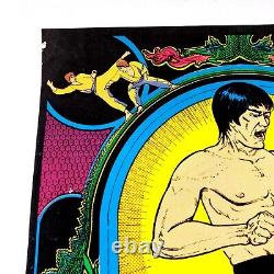 Vtg Bruce Lee Kung Fu Black Light Flocked Velvet Poster Dragons 1974 Pro Arts