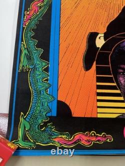 Vtg Bruce Lee Kung Fu Black Light Flocked Velvet Poster Dragons 1974 Pro Arts