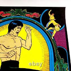 Vtg Bruce Lee Kung Fu Black Light Flocked Velvet Poster Dragons 1974 Pro Arts