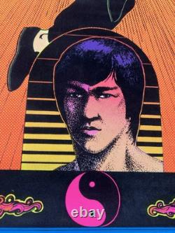 Vtg Bruce Lee Kung Fu Black Light Flocked Velvet Poster Dragons 1974 Pro Arts