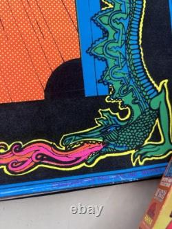 Vtg Bruce Lee Kung Fu Black Light Flocked Velvet Poster Dragons 1974 Pro Arts