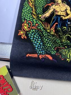 Vtg Bruce Lee Kung Fu Black Light Flocked Velvet Poster Dragons 1974 Pro Arts