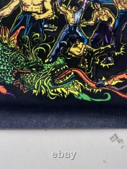 Vtg Bruce Lee Kung Fu Black Light Flocked Velvet Poster Dragons 1974 Pro Arts