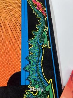 Vtg Bruce Lee Kung Fu Black Light Flocked Velvet Poster Dragons 1974 Pro Arts
