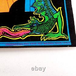 Vtg Bruce Lee Kung Fu Black Light Flocked Velvet Poster Dragons 1974 Pro Arts