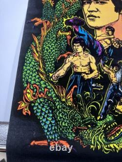 Vtg Bruce Lee Kung Fu Black Light Flocked Velvet Poster Dragons 1974 Pro Arts