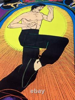 Vtg Bruce Lee Kung Fu Black Light Flocked Velvet Poster Dragons 1974 Pro Arts