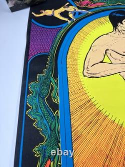 Vtg Bruce Lee Kung Fu Black Light Flocked Velvet Poster Dragons 1974 Pro Arts
