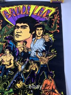 Vtg Bruce Lee Kung Fu Black Light Flocked Velvet Poster Dragons 1974 Pro Arts