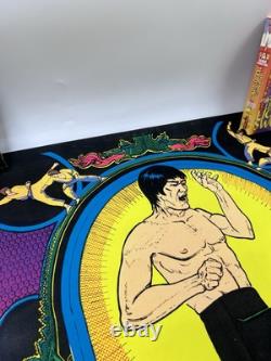 Vtg Bruce Lee Kung Fu Black Light Flocked Velvet Poster Dragons 1974 Pro Arts