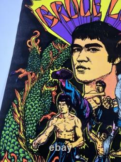 Vtg Bruce Lee Kung Fu Black Light Flocked Velvet Poster Dragons 1974 Pro Arts