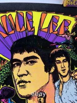 Vtg Bruce Lee Kung Fu Black Light Flocked Velvet Poster Dragons 1974 Pro Arts