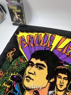 Vtg Bruce Lee Kung Fu Black Light Flocked Velvet Poster Dragons 1974 Pro Arts