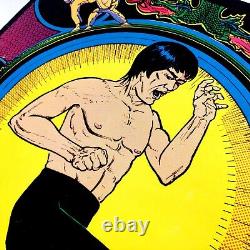 Vtg Bruce Lee Kung Fu Black Light Flocked Velvet Poster Dragons 1974 Pro Arts