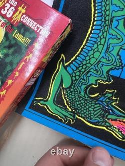Vtg Bruce Lee Kung Fu Black Light Flocked Velvet Poster Dragons 1974 Pro Arts