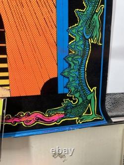 Vtg Bruce Lee Kung Fu Black Light Flocked Velvet Poster Dragons 1974 Pro Arts