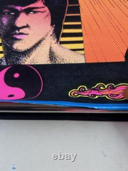 Vtg Bruce Lee Kung Fu Black Light Flocked Velvet Poster Dragons 1974 Pro Arts