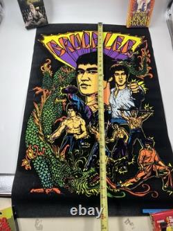 Vtg Bruce Lee Kung Fu Black Light Flocked Velvet Poster Dragons 1974 Pro Arts