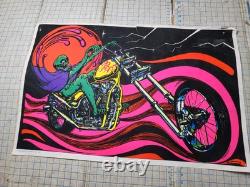 Vtg DEMON CHOPPER Alien Blacklight Poster Felt Bill Hoorman
