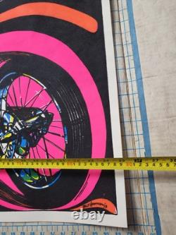 Vtg DEMON CHOPPER Alien Blacklight Poster Felt Bill Hoorman