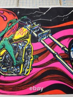 Vtg DEMON CHOPPER Alien Blacklight Poster Felt Bill Hoorman