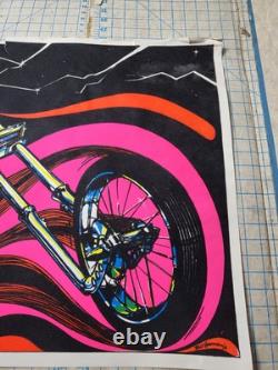 Vtg DEMON CHOPPER Alien Blacklight Poster Felt Bill Hoorman