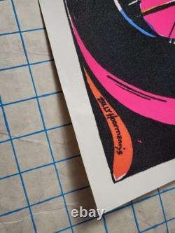 Vtg DEMON CHOPPER Alien Blacklight Poster Felt Bill Hoorman