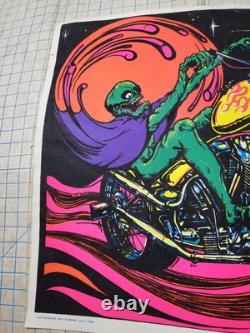 Vtg DEMON CHOPPER Alien Blacklight Poster Felt Bill Hoorman