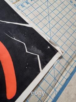 Vtg DEMON CHOPPER Alien Blacklight Poster Felt Bill Hoorman