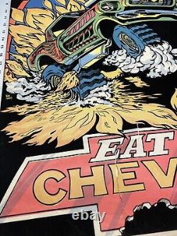 Vtg FORDS EAT CHEVYS Blacklight Poster 70's Western Graphics Eugene Oregon RARE