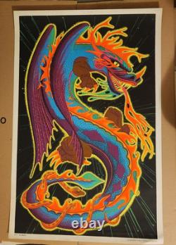 Vtg Fire Breathing Dragon Blacklight Poster Hippie Headshop Original 1972