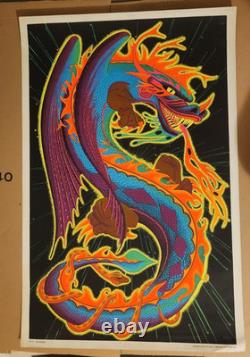 Vtg Fire Breathing Dragon Blacklight Poster Hippie Headshop Original 1972