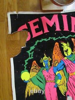 Vtg Flocked Gemini Black Light Psychedelic Astrological Poster 1982 OG #1705