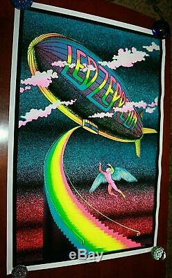 Vtg Led Zeppelin Stairway To Heaven Black Light Poster Velvet Flocked 35 X 23