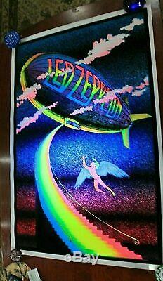 Vtg Led Zeppelin Stairway To Heaven Black Light Poster Velvet Flocked 35 X 23