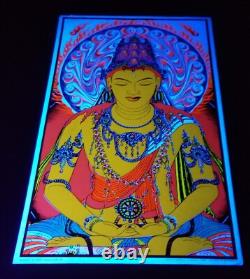 Vtg Original 68' Buddah Amitabha Sirkia Silkscreen Poster Psychedelic Blacklight