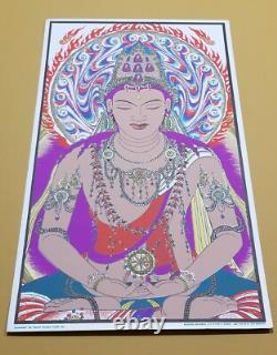 Vtg Original 68' Buddah Amitabha Sirkia Silkscreen Poster Psychedelic Blacklight