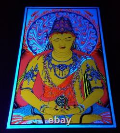 Vtg Original 68' Buddah Amitabha Sirkia Silkscreen Poster Psychedelic Blacklight