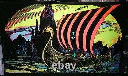 Vtg Pro Arts Black light 32 x 20 Poster Viking Ship (SHOWN UNDER BLACK LIGHT)